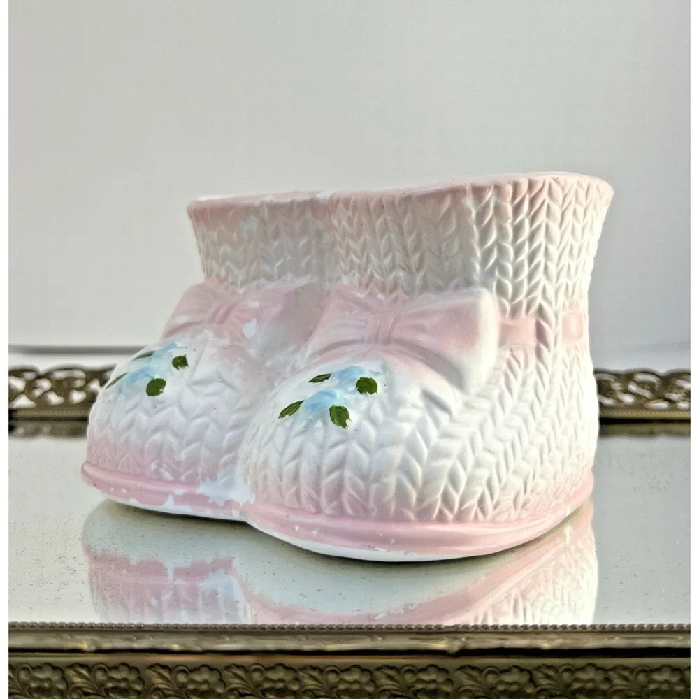 Baby Bootie Planter Napco Pink Nursery Double Shoe Vase Japan‎ Vintage Ceramic